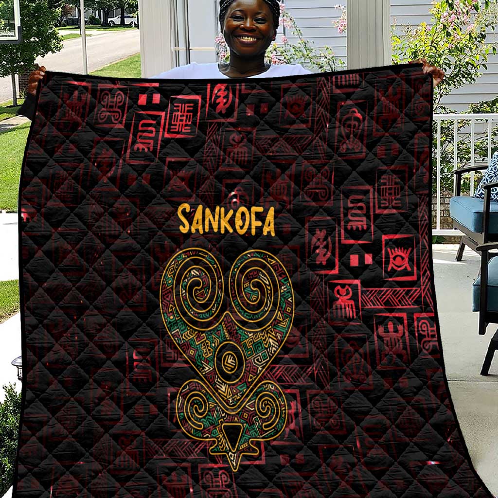 Afro-American Culture Quilt Adinkra Sankofa Heart - Cosmic Red