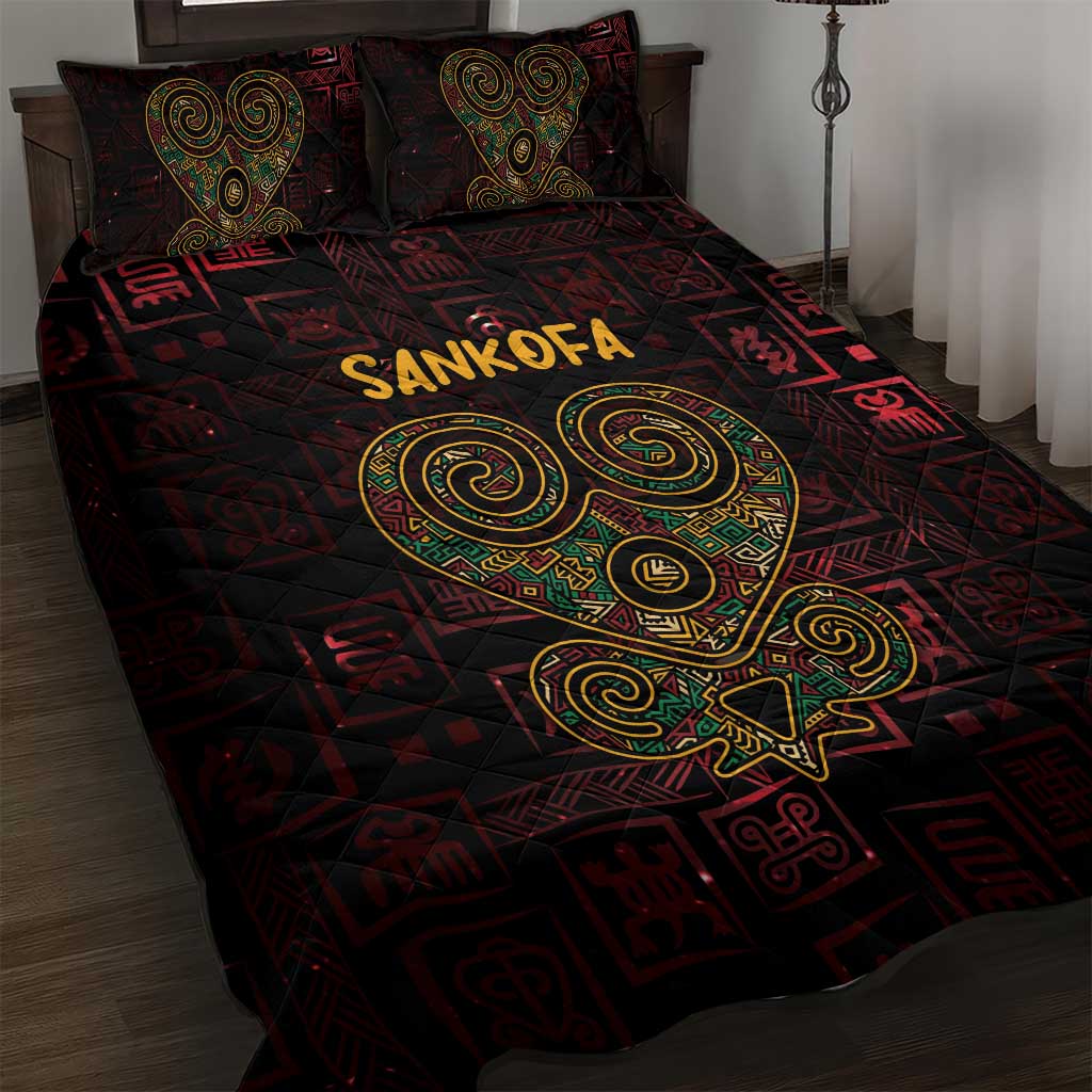 Afro-American Culture Quilt Bed Set Adinkra Sankofa Heart - Cosmic Red