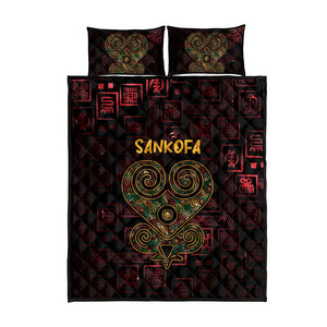 Afro-American Culture Quilt Bed Set Adinkra Sankofa Heart - Cosmic Red