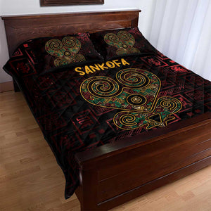 Afro-American Culture Quilt Bed Set Adinkra Sankofa Heart - Cosmic Red