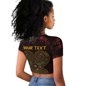 Afro-American Culture Raglan Cropped T shirt Adinkra Sankofa Heart - Cosmic Red