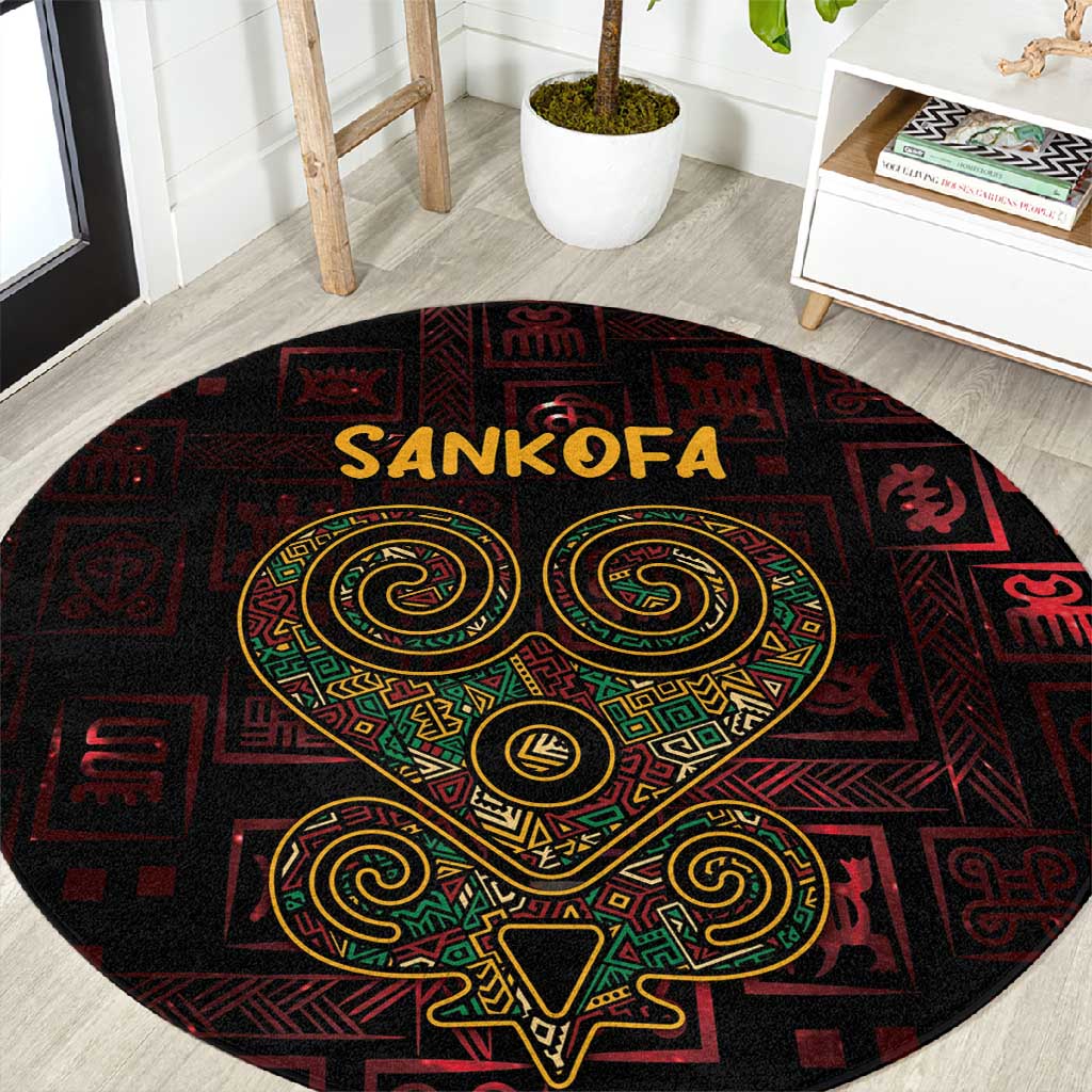 Afro-American Culture Round Carpet Adinkra Sankofa Heart - Cosmic Red