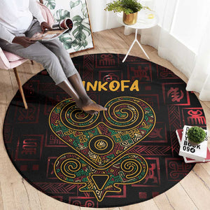 Afro-American Culture Round Carpet Adinkra Sankofa Heart - Cosmic Red