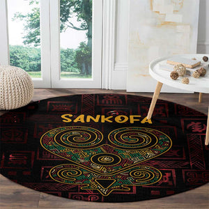 Afro-American Culture Round Carpet Adinkra Sankofa Heart - Cosmic Red