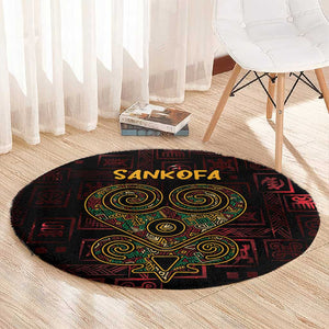 Afro-American Culture Round Carpet Adinkra Sankofa Heart - Cosmic Red