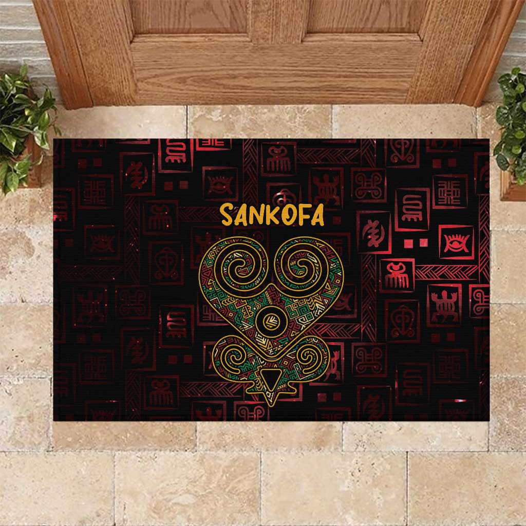 Afro-American Culture Rubber Doormat Adinkra Sankofa Heart - Cosmic Red