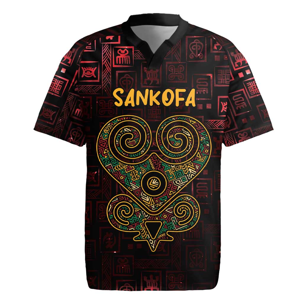 Afro-American Culture Rugby Jersey Adinkra Sankofa Heart - Cosmic Red