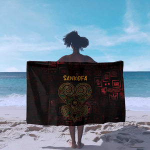 Afro-American Culture Sarong Adinkra Sankofa Heart - Cosmic Red