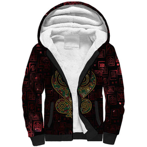 Afro-American Culture Sherpa Hoodie Adinkra Sankofa Heart - Cosmic Red