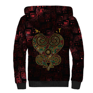 Afro-American Culture Sherpa Hoodie Adinkra Sankofa Heart - Cosmic Red