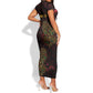 Afro-American Culture Short Sleeve Bodycon Dress Adinkra Sankofa Heart - Cosmic Red LT7