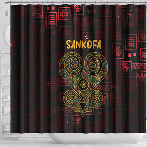 Afro-American Culture Shower Curtain Adinkra Sankofa Heart - Cosmic Red