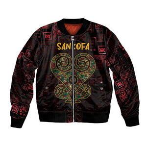 Afro-American Culture Sleeve Zip Bomber Jacket Adinkra Sankofa Heart - Cosmic Red