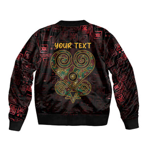 Afro-American Culture Sleeve Zip Bomber Jacket Adinkra Sankofa Heart - Cosmic Red