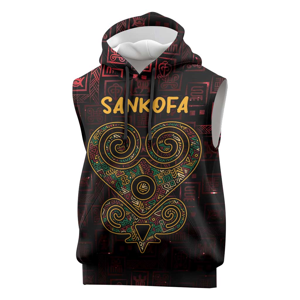 Afro-American Culture Sleeveless Hoodie Adinkra Sankofa Heart - Cosmic Red - African Pride