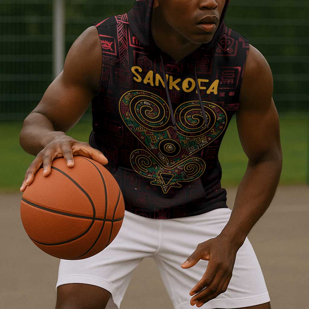 Afro-American Culture Sleeveless Hoodie Adinkra Sankofa Heart - Cosmic Red - African Pride