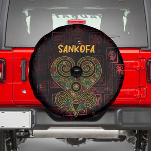 Afro-American Culture Spare Tire Cover Adinkra Sankofa Heart - Cosmic Red