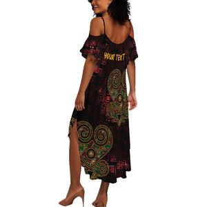 Afro-American Culture Summer Maxi Dress Adinkra Sankofa Heart - Cosmic Red