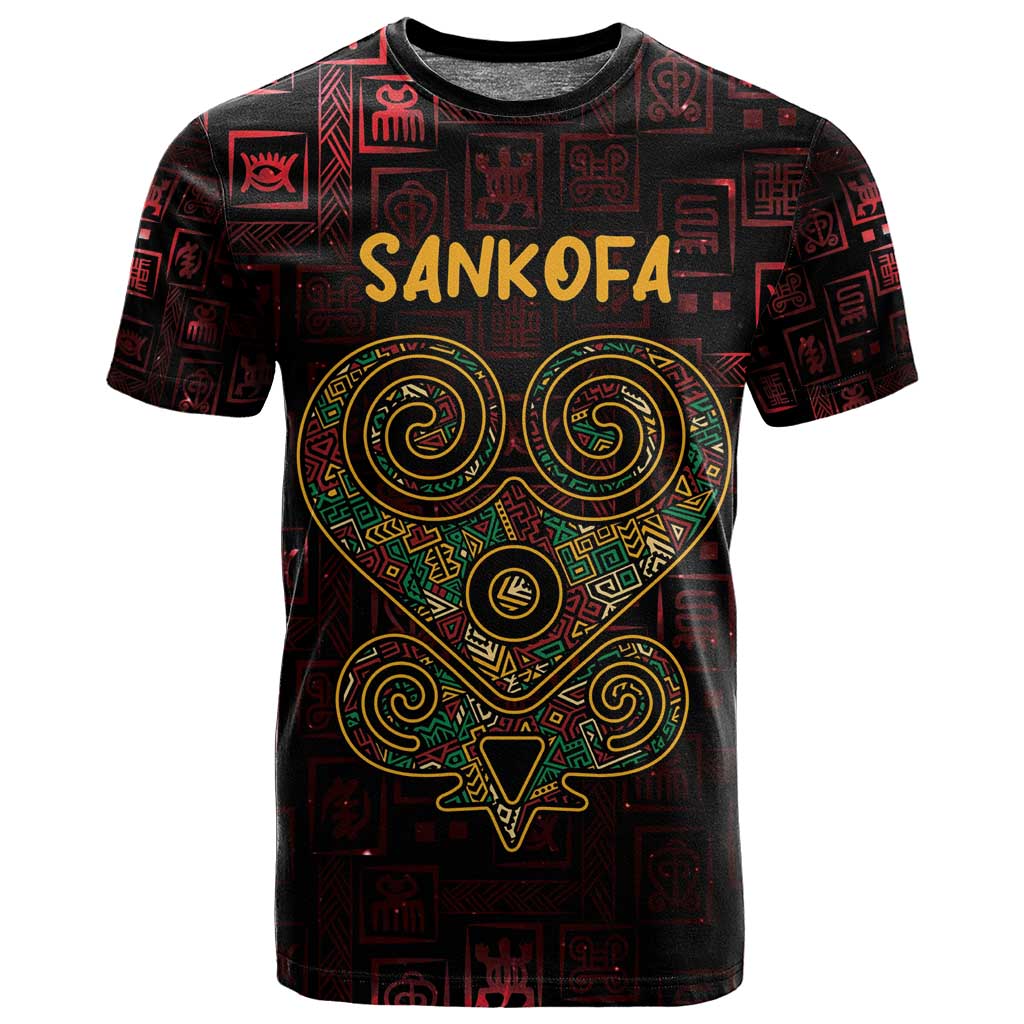 Afro-American Culture T shirt Adinkra Sankofa Heart - Cosmic Red