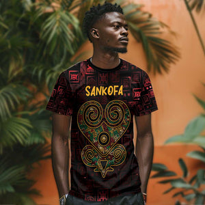 Afro-American Culture T shirt Adinkra Sankofa Heart - Cosmic Red