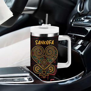 Afro-American Culture Tumbler With Handle Adinkra Sankofa Heart - Cosmic Red