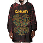 Afro-American Culture Wearable Blanket Hoodie Adinkra Sankofa Heart - Cosmic Red