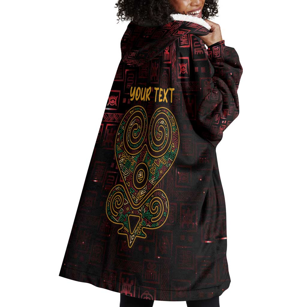 Afro-American Culture Wearable Blanket Hoodie Adinkra Sankofa Heart - Cosmic Red