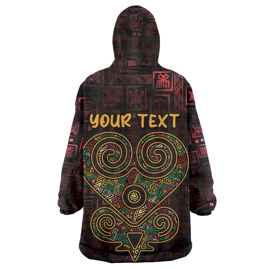 Afro-American Culture Wearable Blanket Hoodie Adinkra Sankofa Heart - Cosmic Red