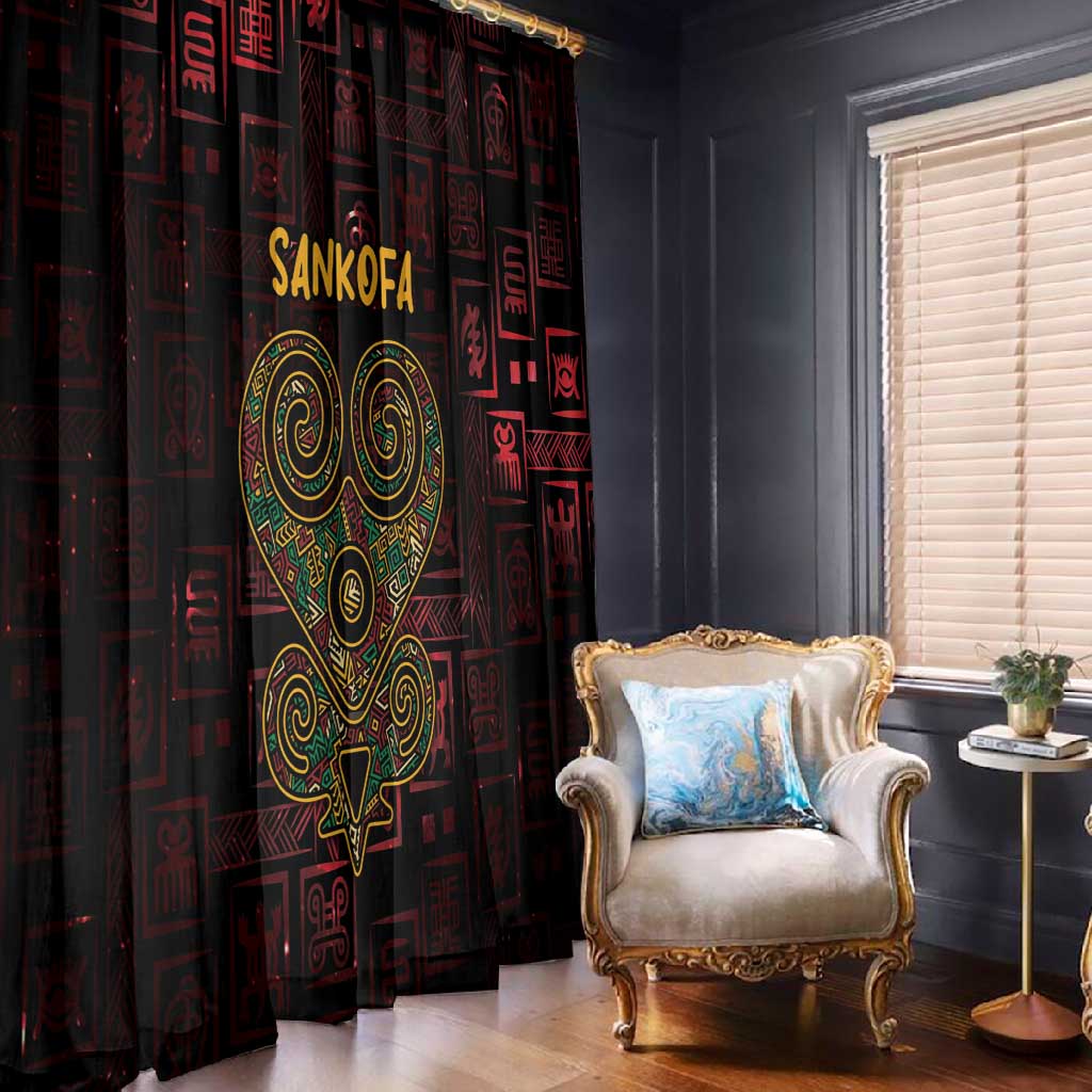 Afro-American Culture Window Curtain Adinkra Sankofa Heart - Cosmic Red