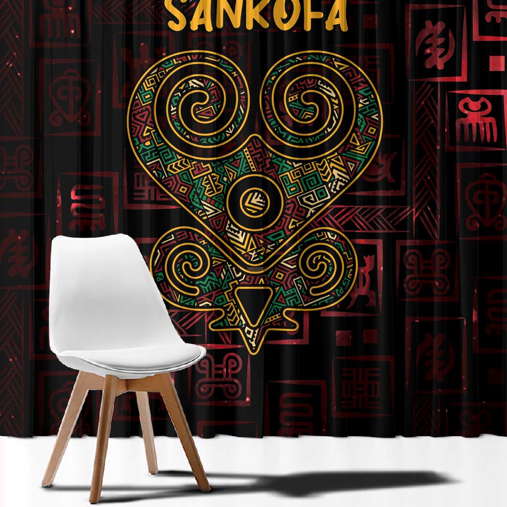 Afro-American Culture Window Curtain Adinkra Sankofa Heart - Cosmic Red