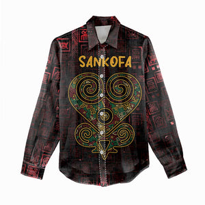 Afro-American Culture Women Casual Shirt Adinkra Sankofa Heart - Cosmic Red