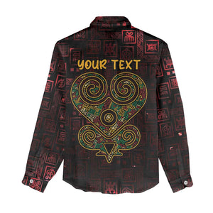 Afro-American Culture Women Casual Shirt Adinkra Sankofa Heart - Cosmic Red