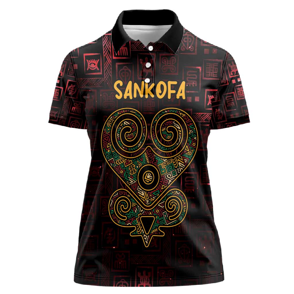 Afro-American Culture Women Polo Shirt Adinkra Sankofa Heart - Cosmic Red