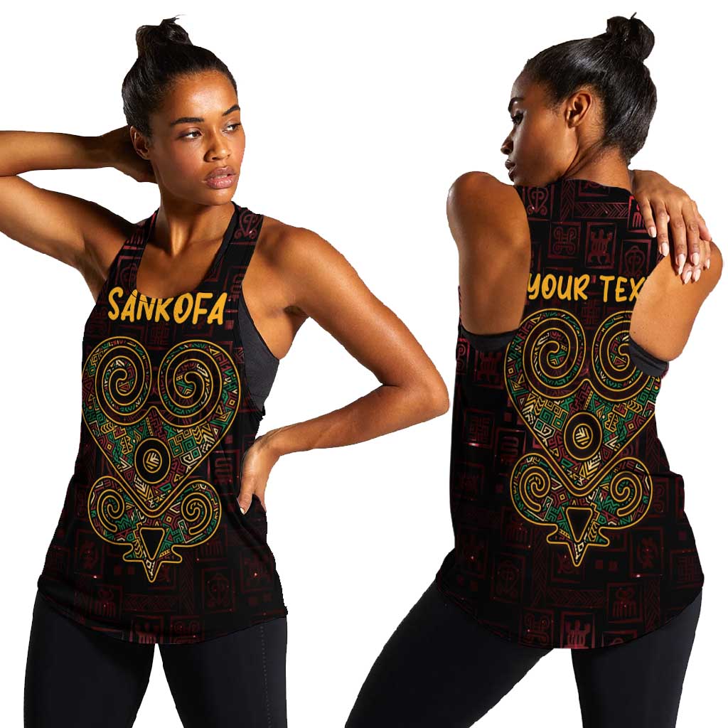 Afro-American Culture Women Racerback Tank Adinkra Sankofa Heart - Cosmic Red