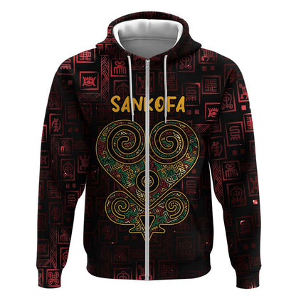 Afro-American Culture Zip Hoodie Adinkra Sankofa Heart - Cosmic Red