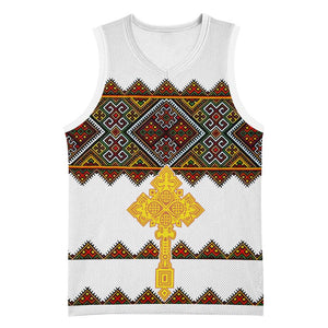Eritrea Basketball Jersey Tilet Mix Eritrean Cross - White LT7