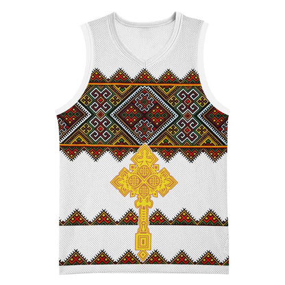 Eritrea Basketball Jersey Tilet Mix Eritrean Cross - White LT7