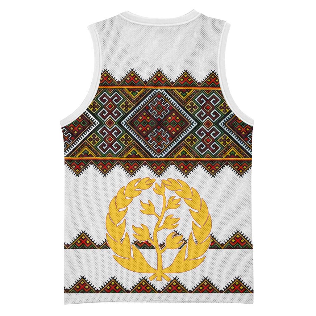 Eritrea Basketball Jersey Tilet Mix Eritrean Cross - White LT7