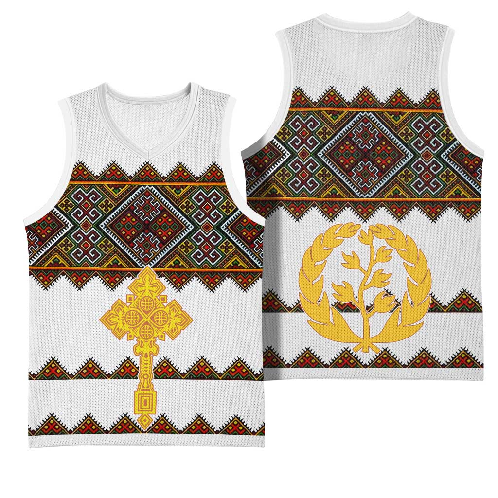 Eritrea Basketball Jersey Tilet Mix Eritrean Cross - White LT7