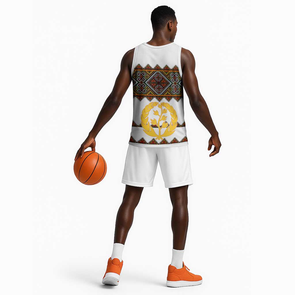 Eritrea Basketball Jersey Tilet Mix Eritrean Cross - White LT7