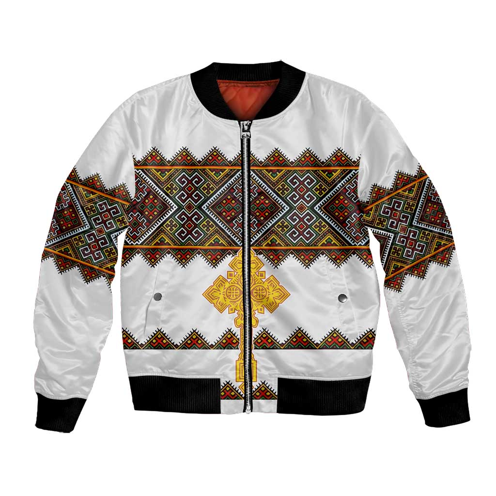 Eritrea Bomber Jacket Tilet Mix Eritrean Cross - White