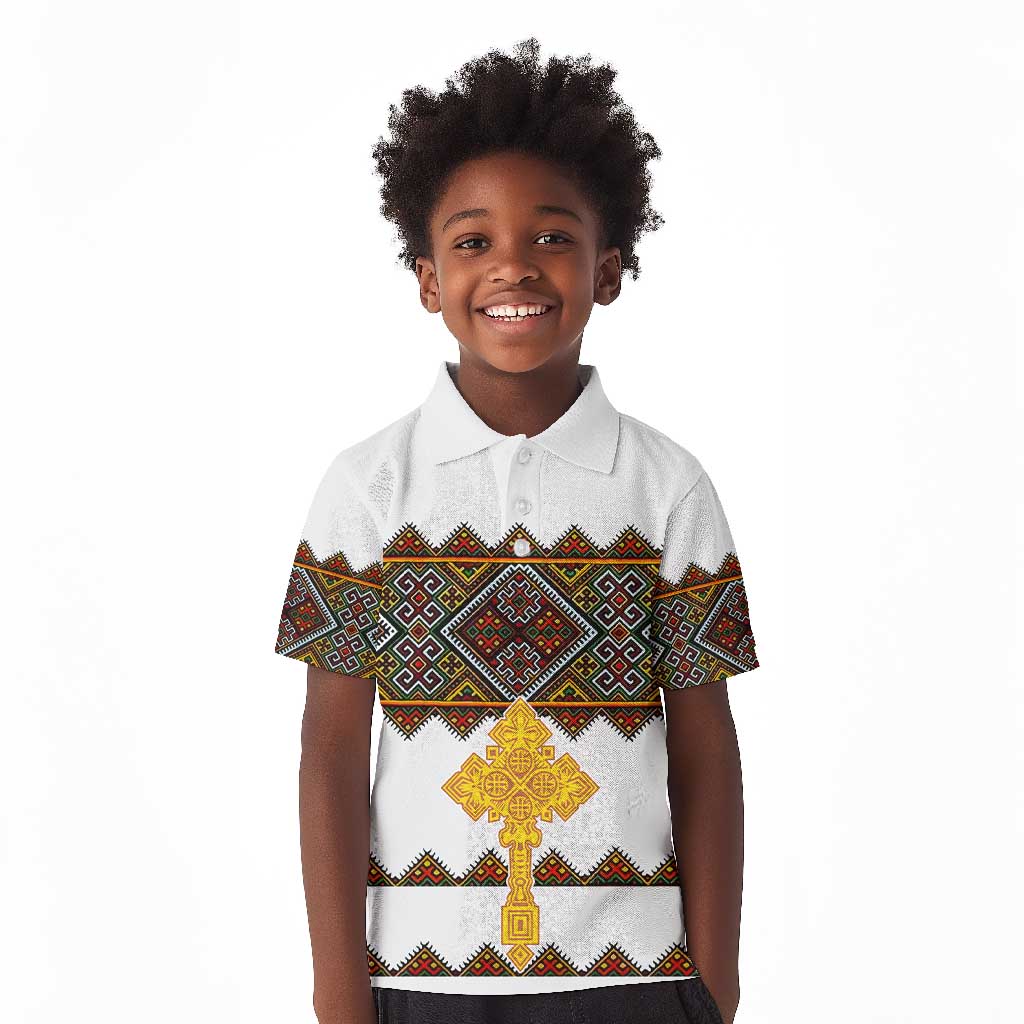 Eritrea Kid Polo Shirt Tilet Mix Eritrean Cross - White