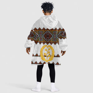 Eritrea Kid Wearable Blanket Hoodie Tilet Mix Eritrean Cross - White