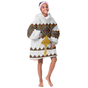 Eritrea Kid Wearable Blanket Hoodie Tilet Mix Eritrean Cross - White