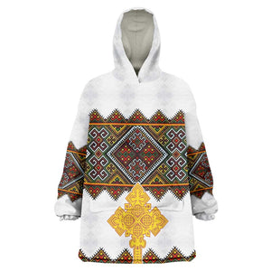 Eritrea Kid Wearable Blanket Hoodie Tilet Mix Eritrean Cross - White