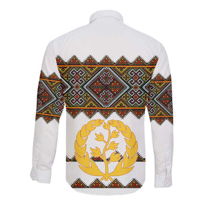 Eritrea Long Sleeve Button Shirt Tilet Mix Eritrean Cross - White