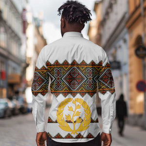 Eritrea Long Sleeve Button Shirt Tilet Mix Eritrean Cross - White