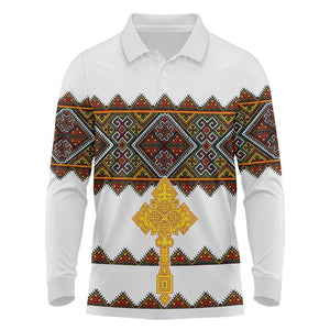 Eritrea Long Sleeve Polo Shirt Tilet Mix Eritrean Cross - White