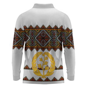 Eritrea Long Sleeve Polo Shirt Tilet Mix Eritrean Cross - White