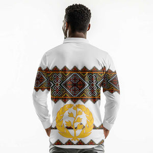 Eritrea Long Sleeve Polo Shirt Tilet Mix Eritrean Cross - White